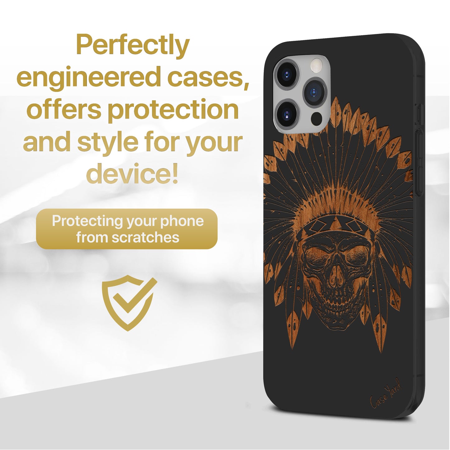 Skull Feather Wood Wooden Laser Engraved Phone Case
