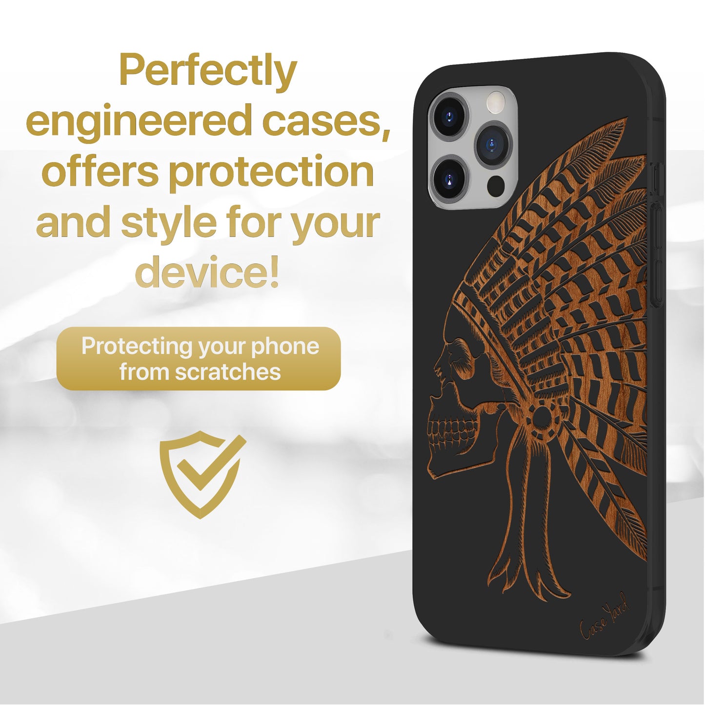 Indian Chief Skull Wood Wooden Laser Engraved Phone Case