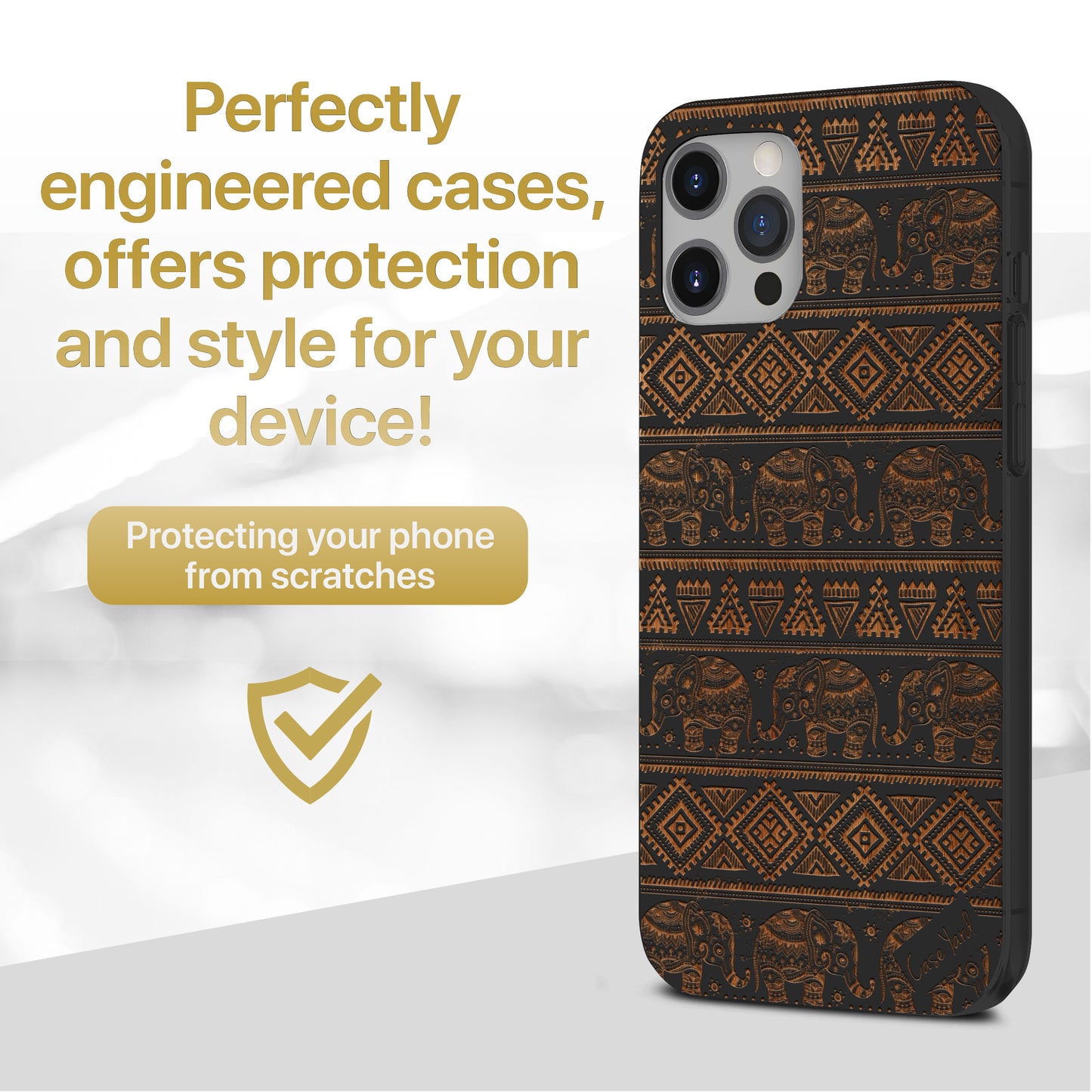 Elephant Pattern Wood Wooden Laser Engraved Phone Case