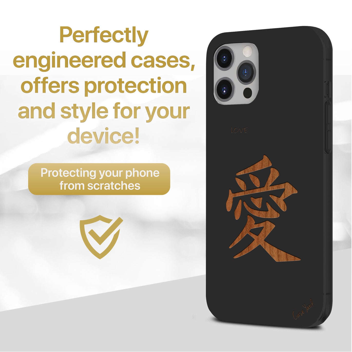 Japanese Love Wooden Laser Engraved Phone Case for iPhone