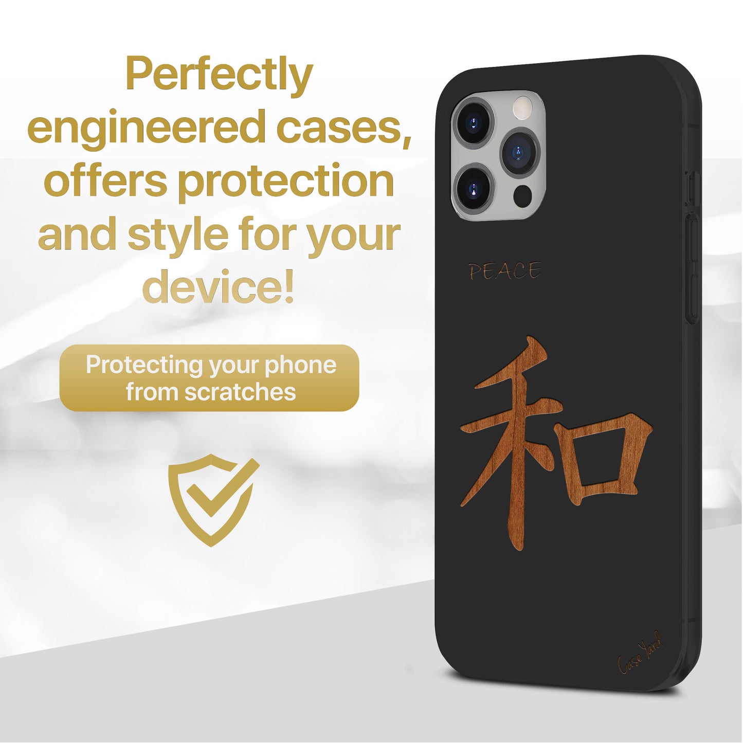 Kanji Peace Wooden Laser Engraved Phone Case for iPhone