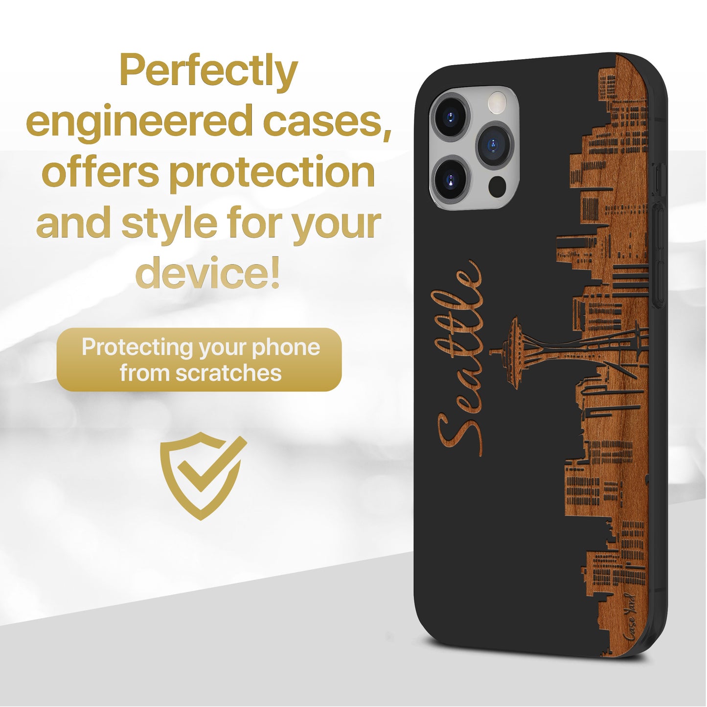 Seattle Skyline Wooden Laser Engraved Phone Case
