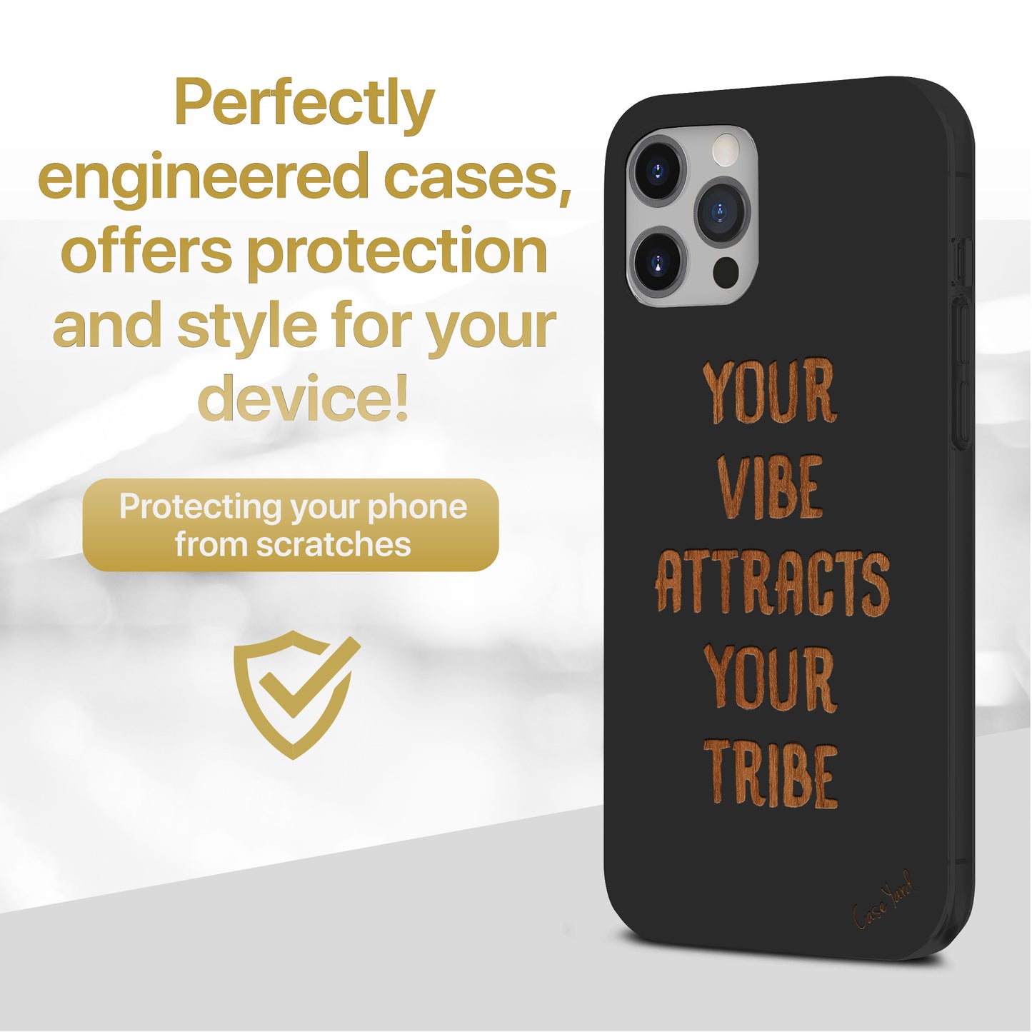 Vibe Attracts Tribe Wooden Laser Engraved Phone Case for iPhone