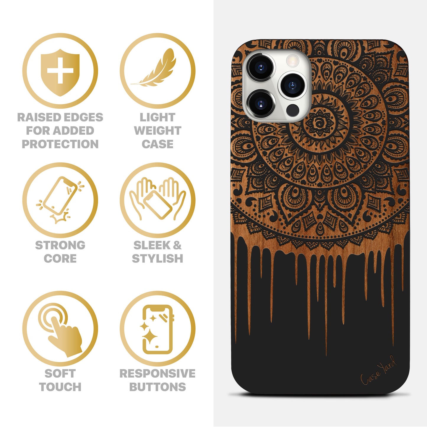 Dripping Mandala Wood Wooden Laser Engraved Phone Case for iPhone