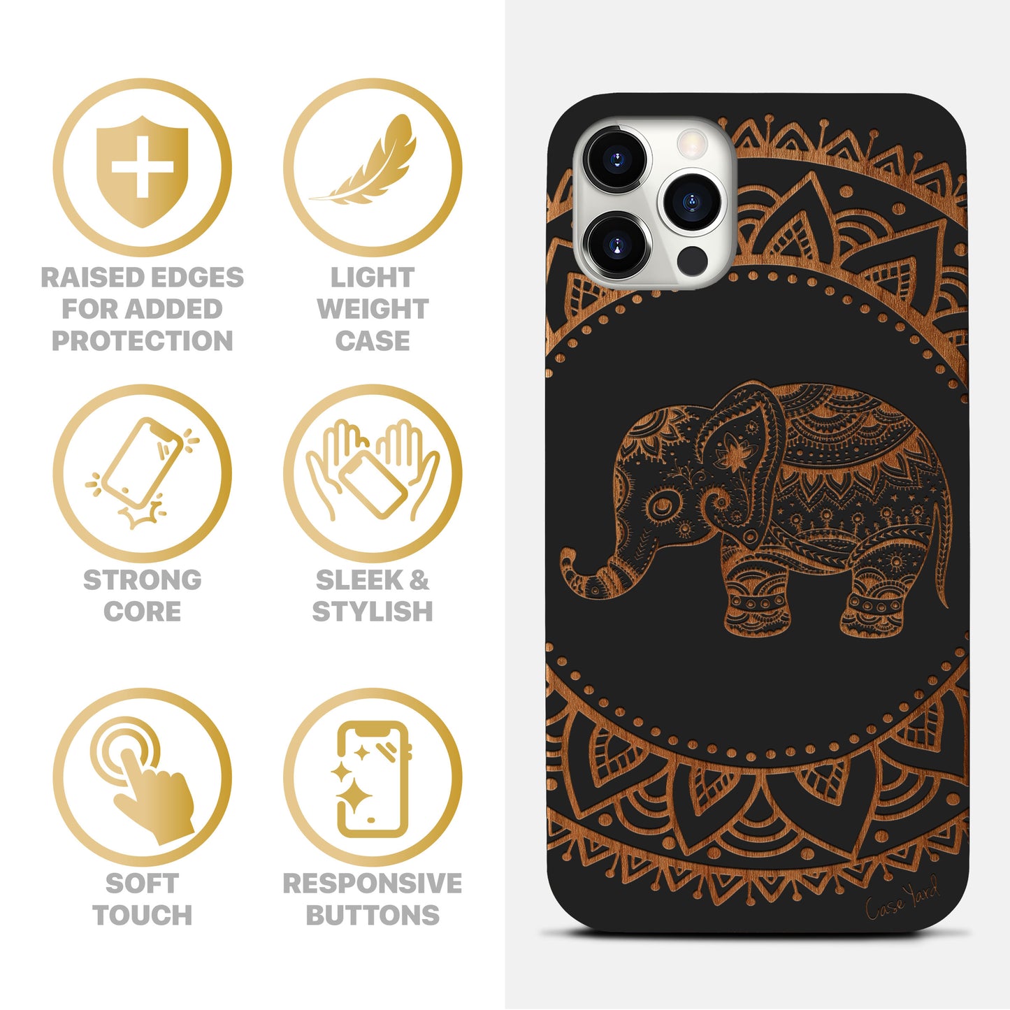 Elephant Mandala Wood Wooden Laser Engraved Phone Case for iPhone