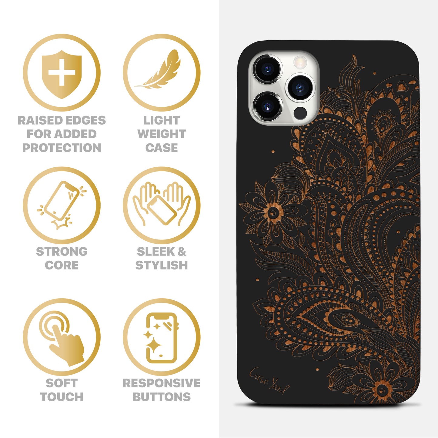 Flower Paisley Wood Wooden Laser Engraved Phone Case for iPhone