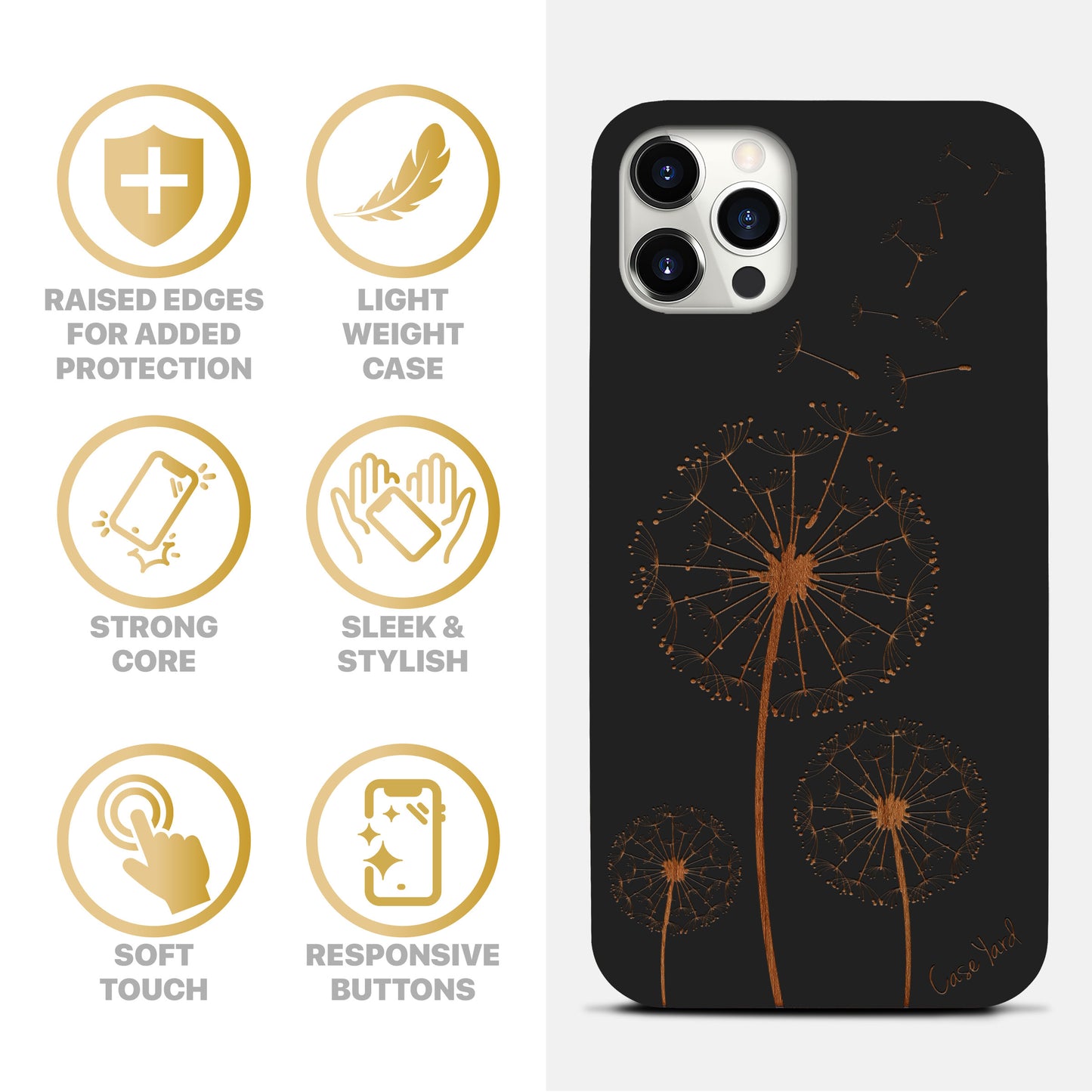 Wooden Cell Phone Case Cover, Laser Engraved case for iPhone & Samsung phone Dandelion Design