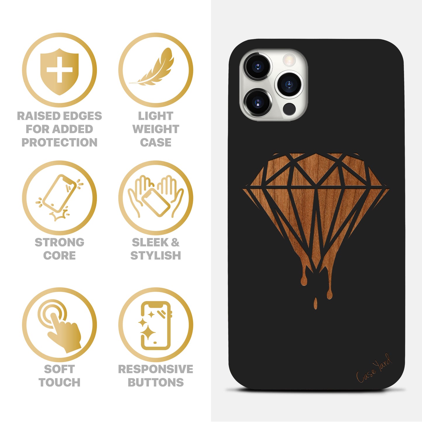 Dripping Diamond Wooden Laser Engraved Phone Case for iPhone