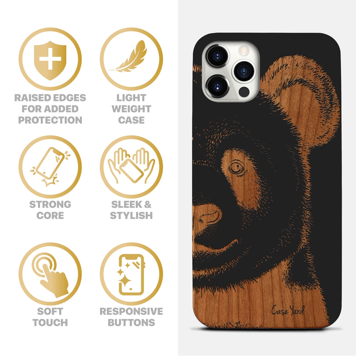 Panda Face Wood Wooden Laser Engraved Phone Case for iPhone