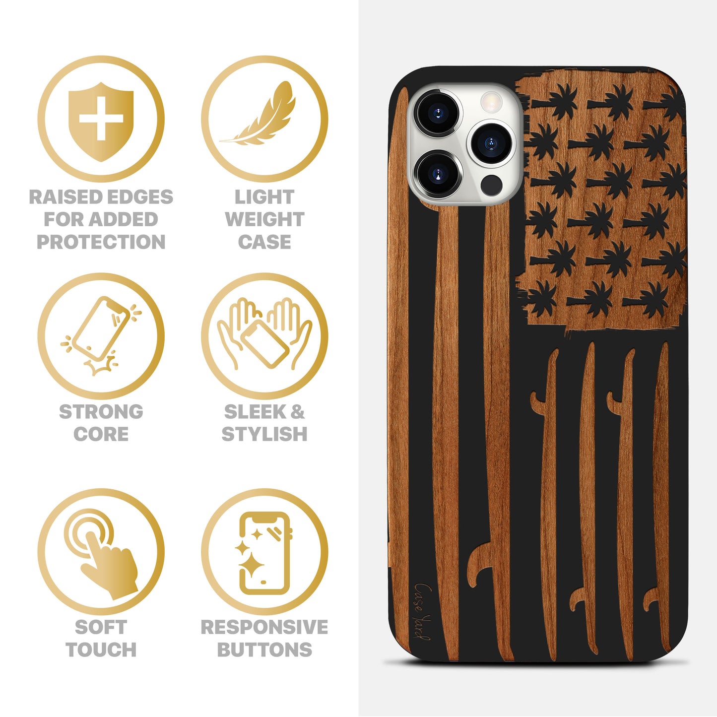 Wooden Cell Phone Case Cover, Laser Engraved case for iPhone & Samsung phone Surfing Flag Design