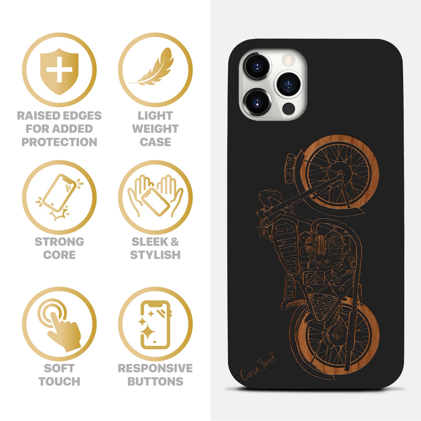 Vintage Motorcycle Wooden Laser Engraved Phone Case for iPhone