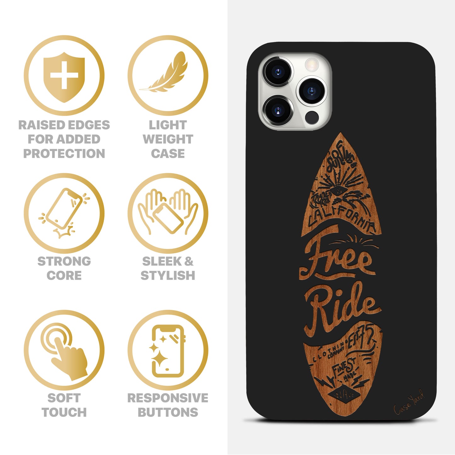 Surf Wooden Laser Engraved Phone Case for iPhone