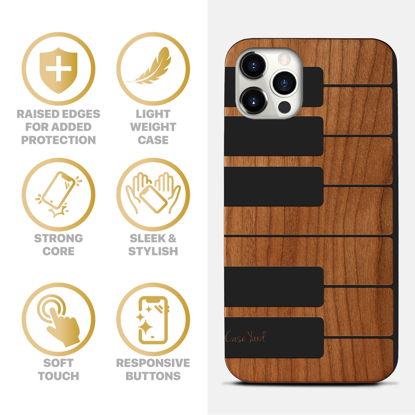 White Black Piano Wooden Laser Engraved Phone Case for iPhone