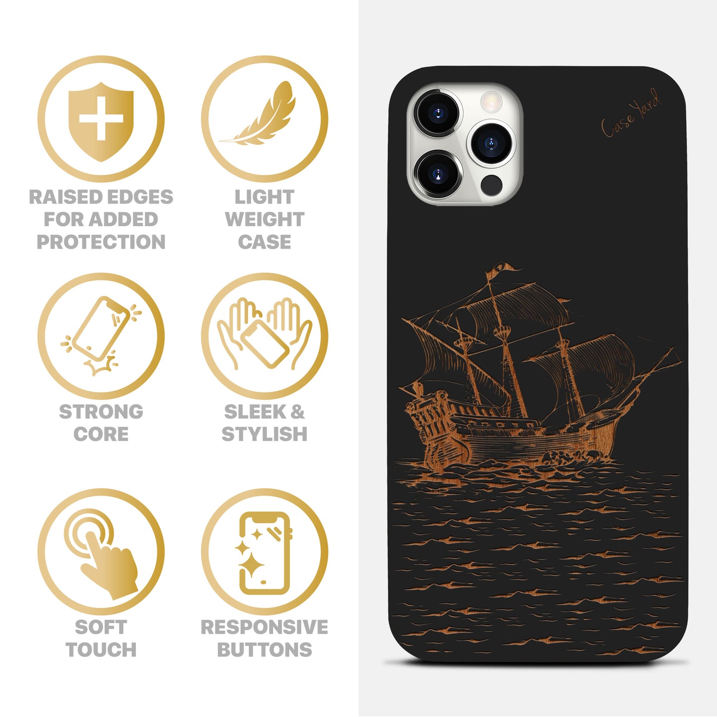 Wooden Cell Phone Case Cover, Laser Engraved case for iPhone & Samsung phone Sail Boat Design