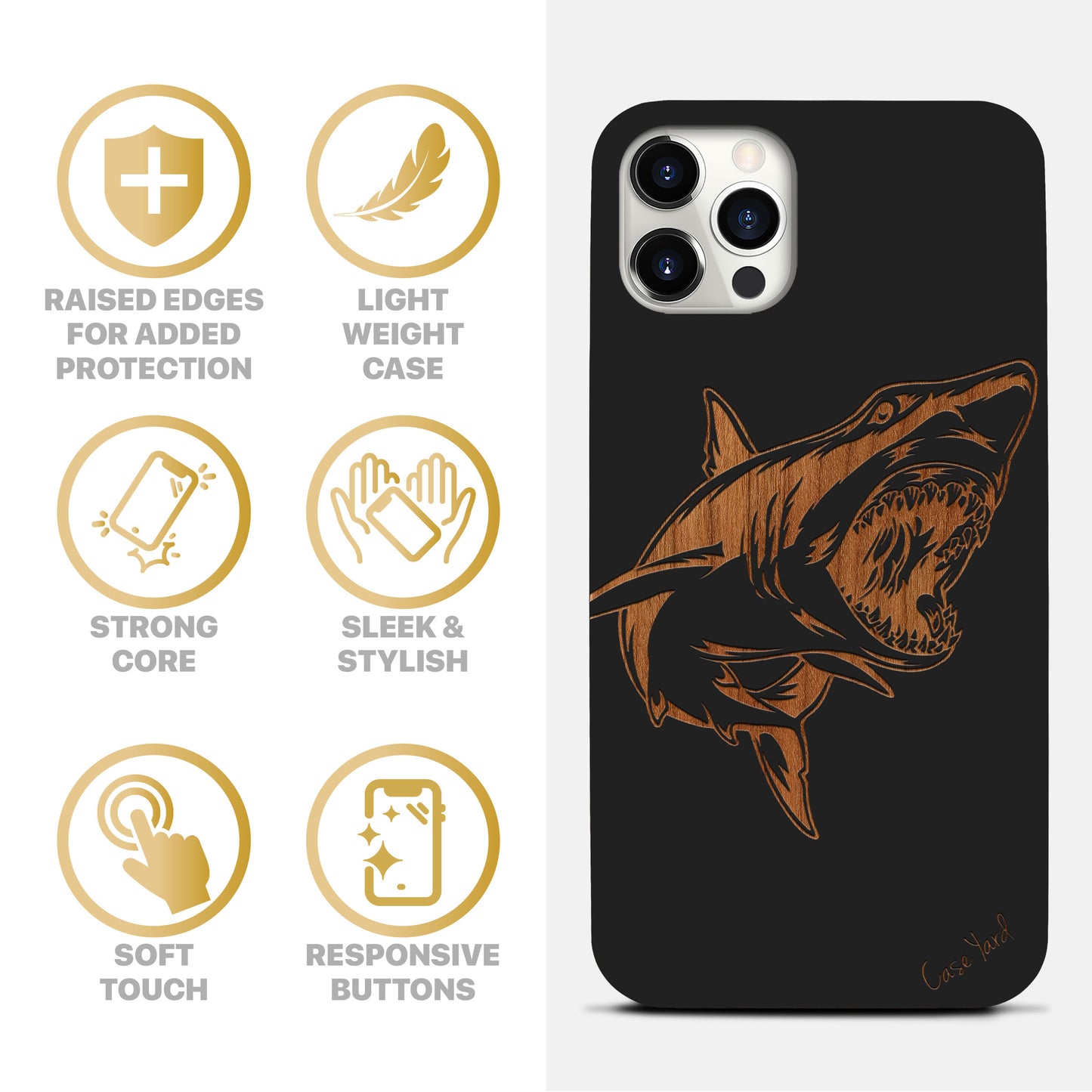 Shark Wooden Laser Engraved Phone Case for iPhone