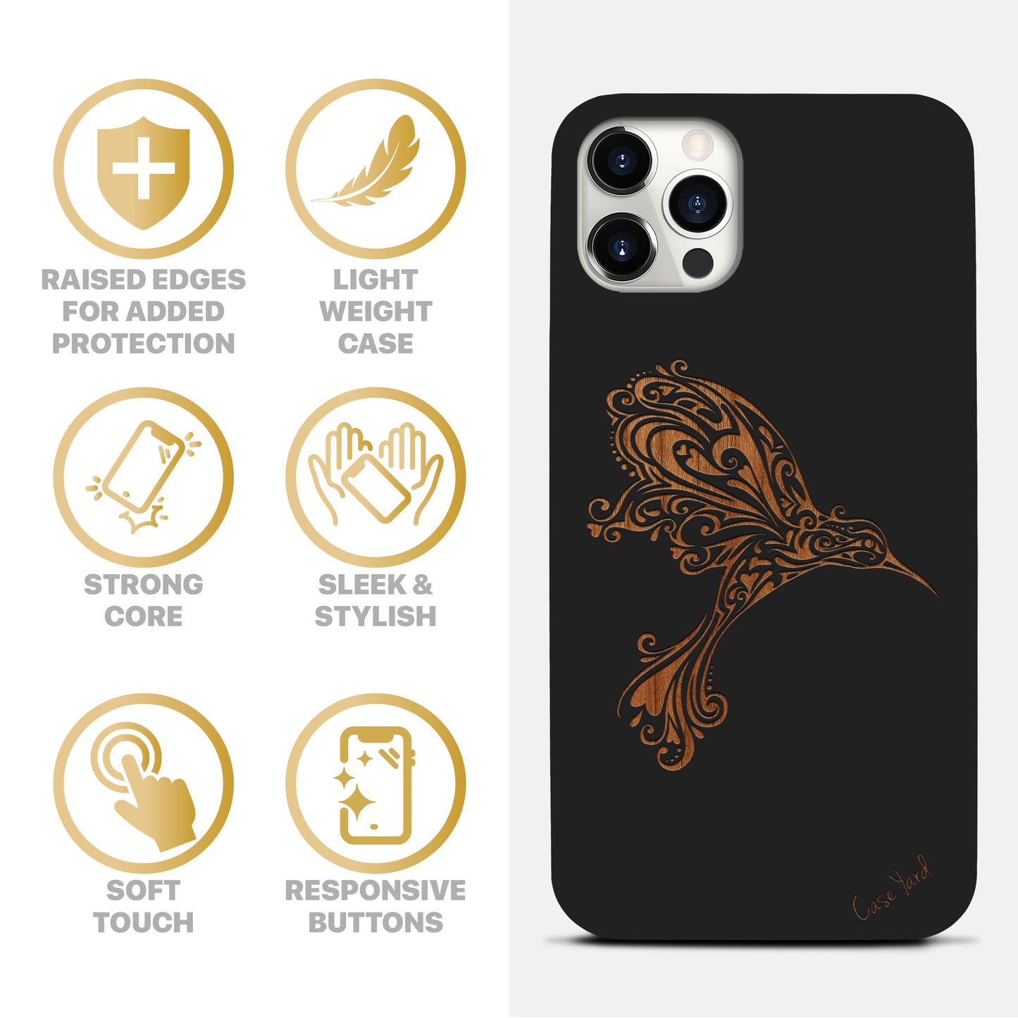 Humming Bird Wooden Laser Engraved Phone Case for iPhone