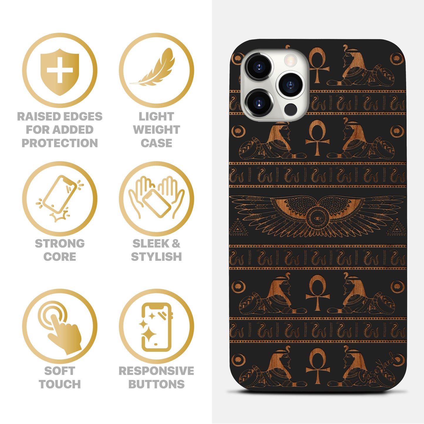 Pharaoh Pattern Wooden Laser Engraved Phone Case for iPhone & Samsung Phones