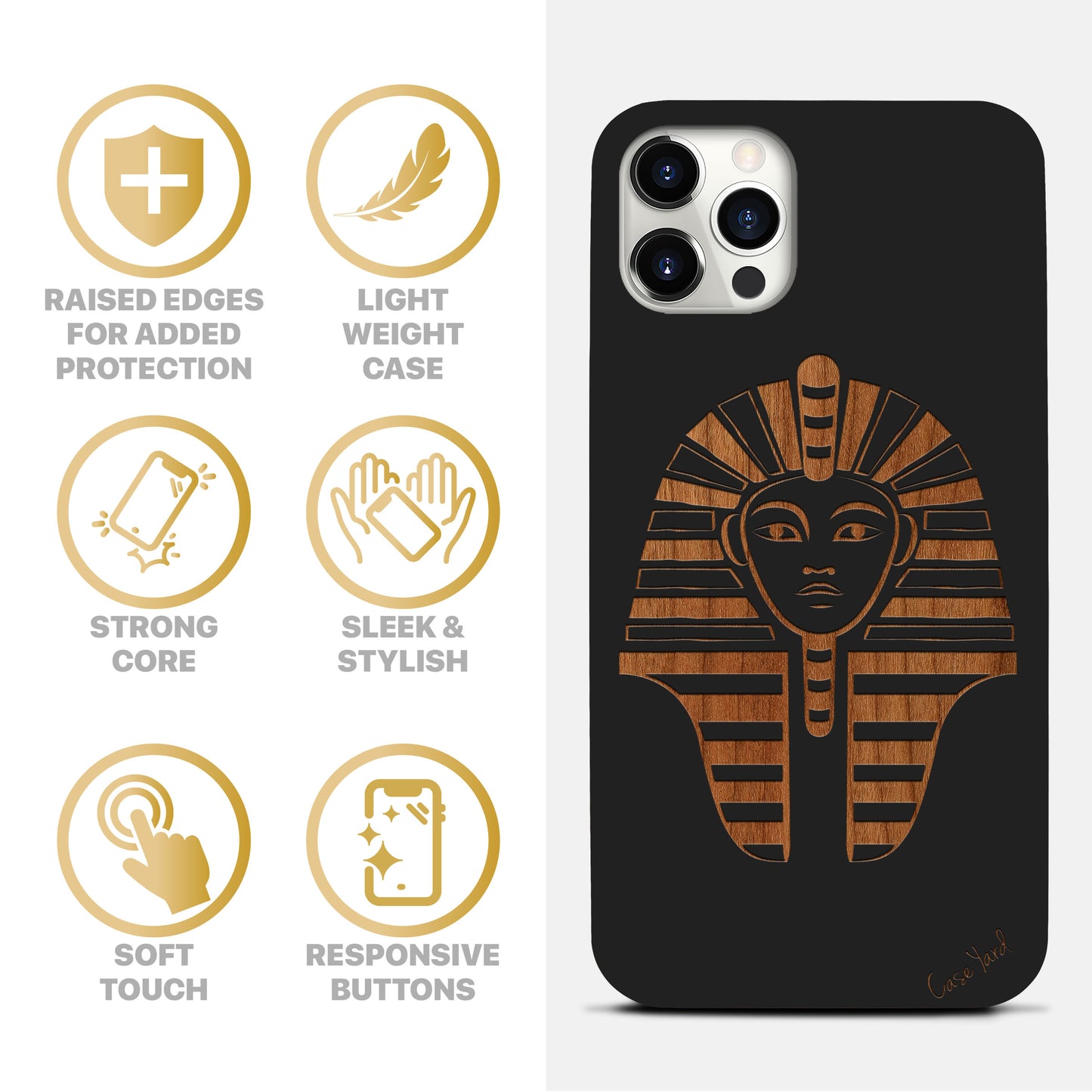 Pharaoh Head Wooden Laser Engraved Phone Case for iPhone