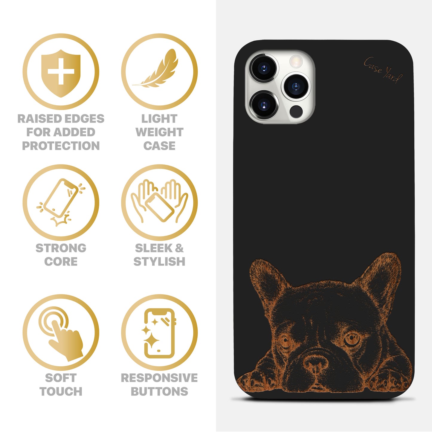 French Bulldog Wooden Laser Engraved Phone Case for iPhone