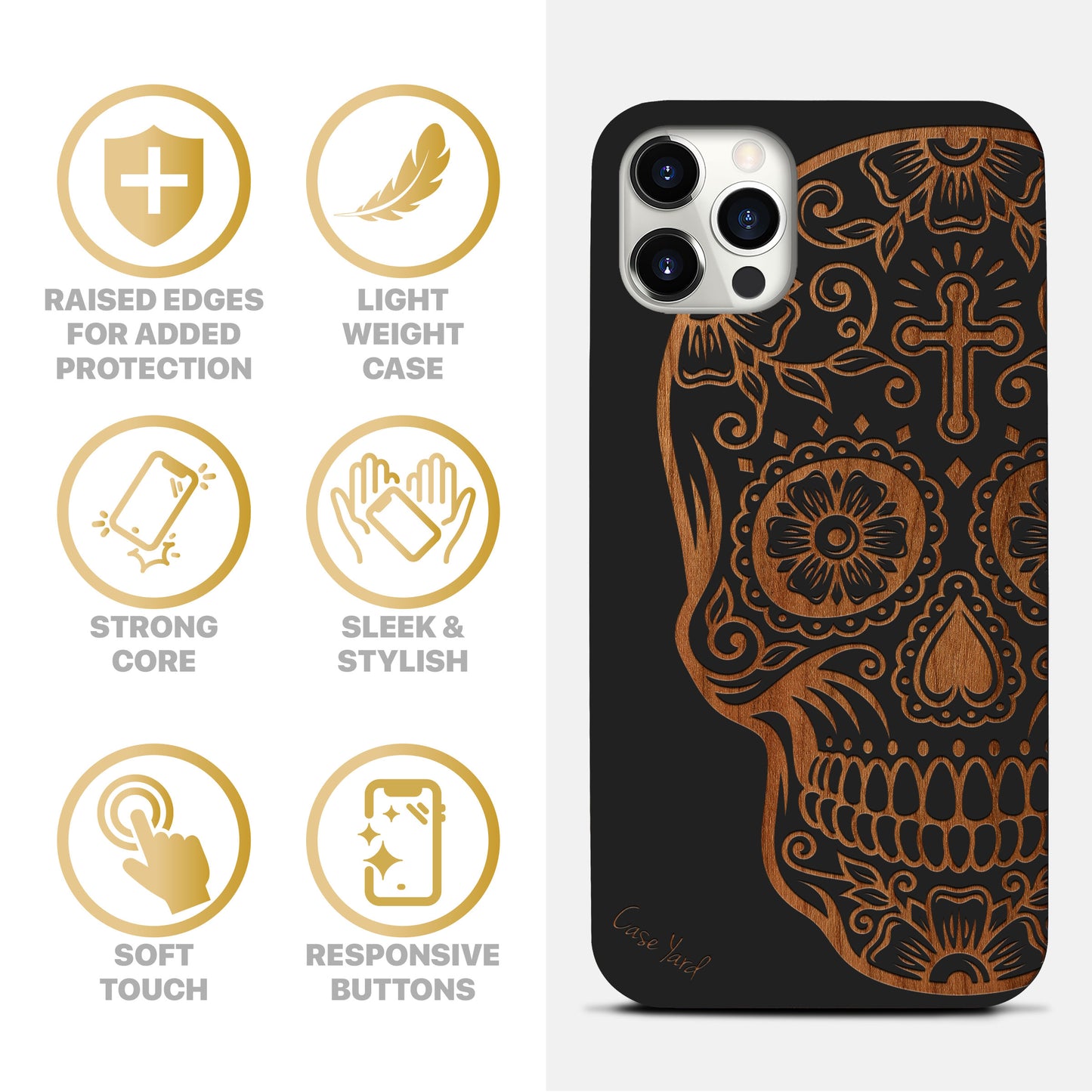Cross Skull Wooden Laser Engraved Phone Case for iPhone & Samsung Phones