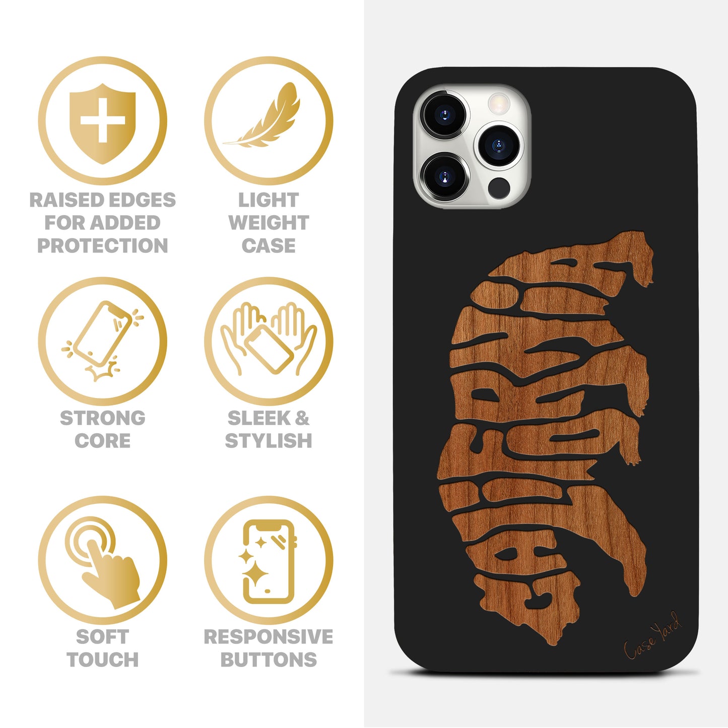 California Bear Letters Wooden Laser Engraved Phone Case for iPhone & Samsung Phones