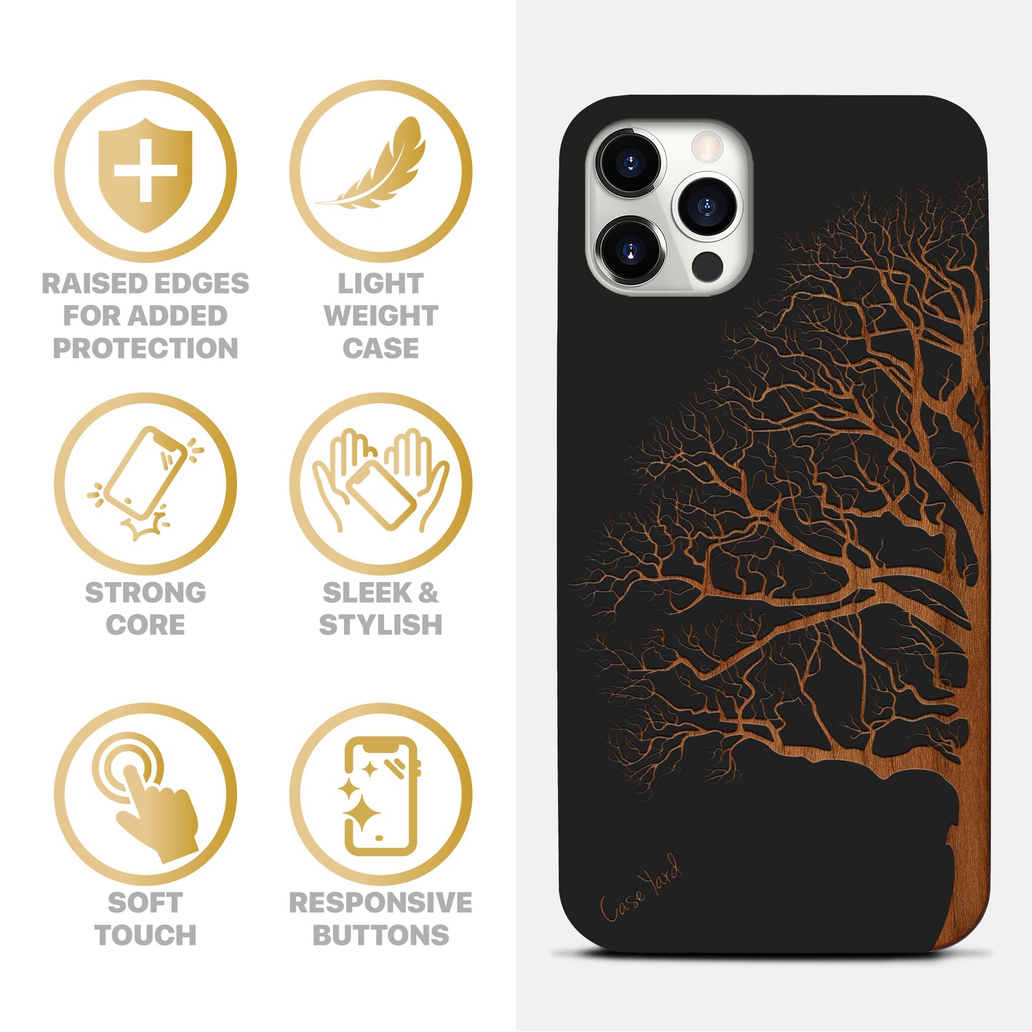 Wooden Cell Phone Case Cover, Laser Engraved case for iPhone & Samsung phone Half Tree Wood Design