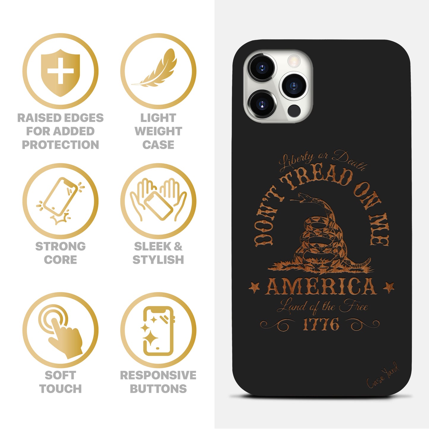 Wooden Cell Phone Case Cover, Laser Engraved case for iPhone & Samsung phone Don't Tread On Me Design