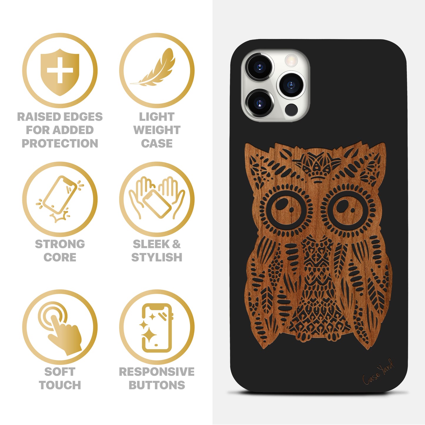 Great Owl Wooden Laser Engraved Phone Case