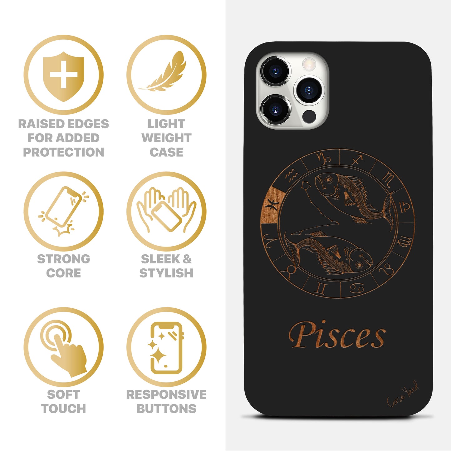 Pisces Sign Wooden Laser Engraved Phone Case