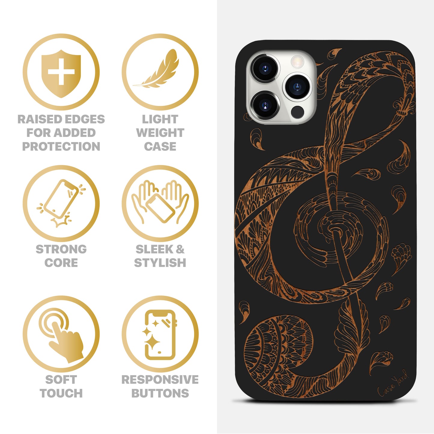 Floral Music Key Wooden Laser Engraved Phone Case