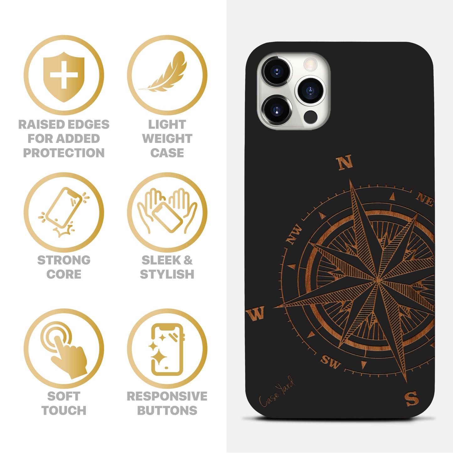 Compass Rose Wood Case Wooden Laser Engraved Phone Case