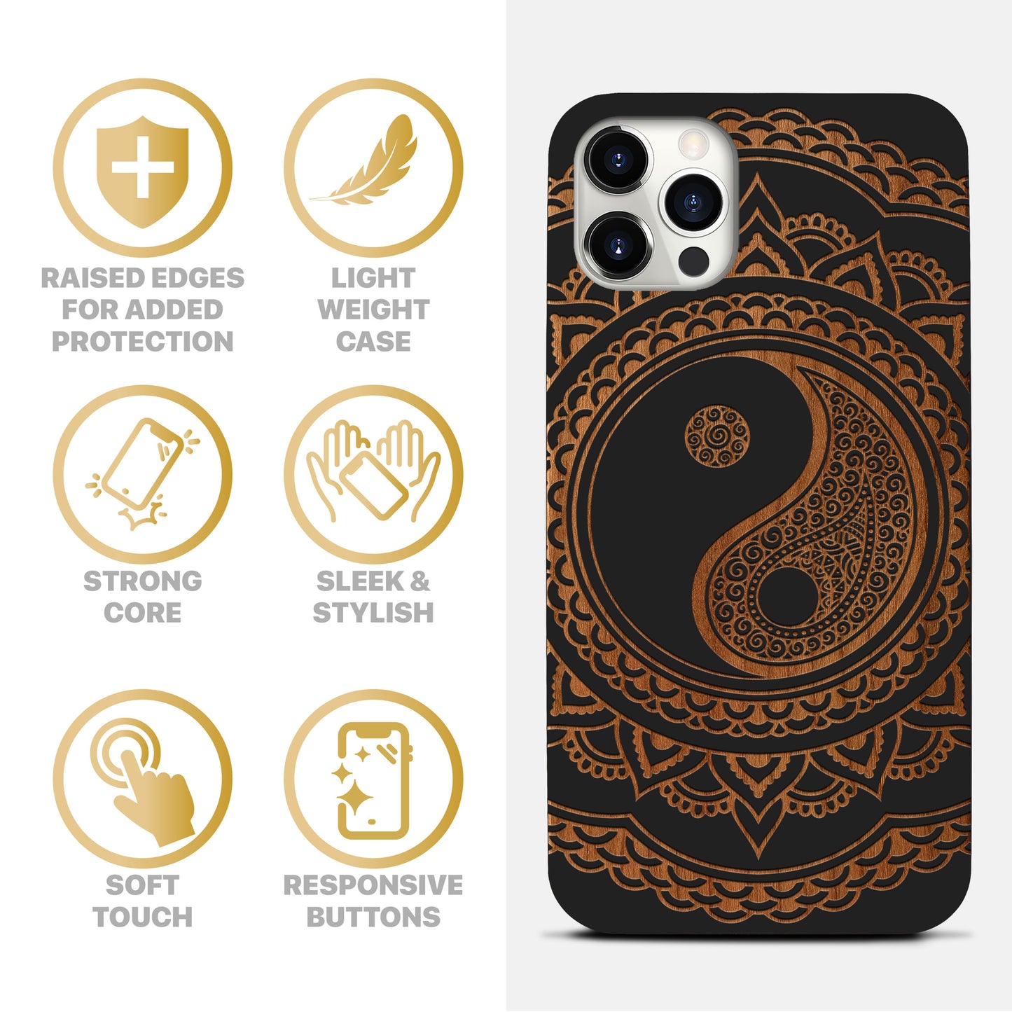 Ying Yang Mandala 2 Wooden Laser Engraved Phone Case