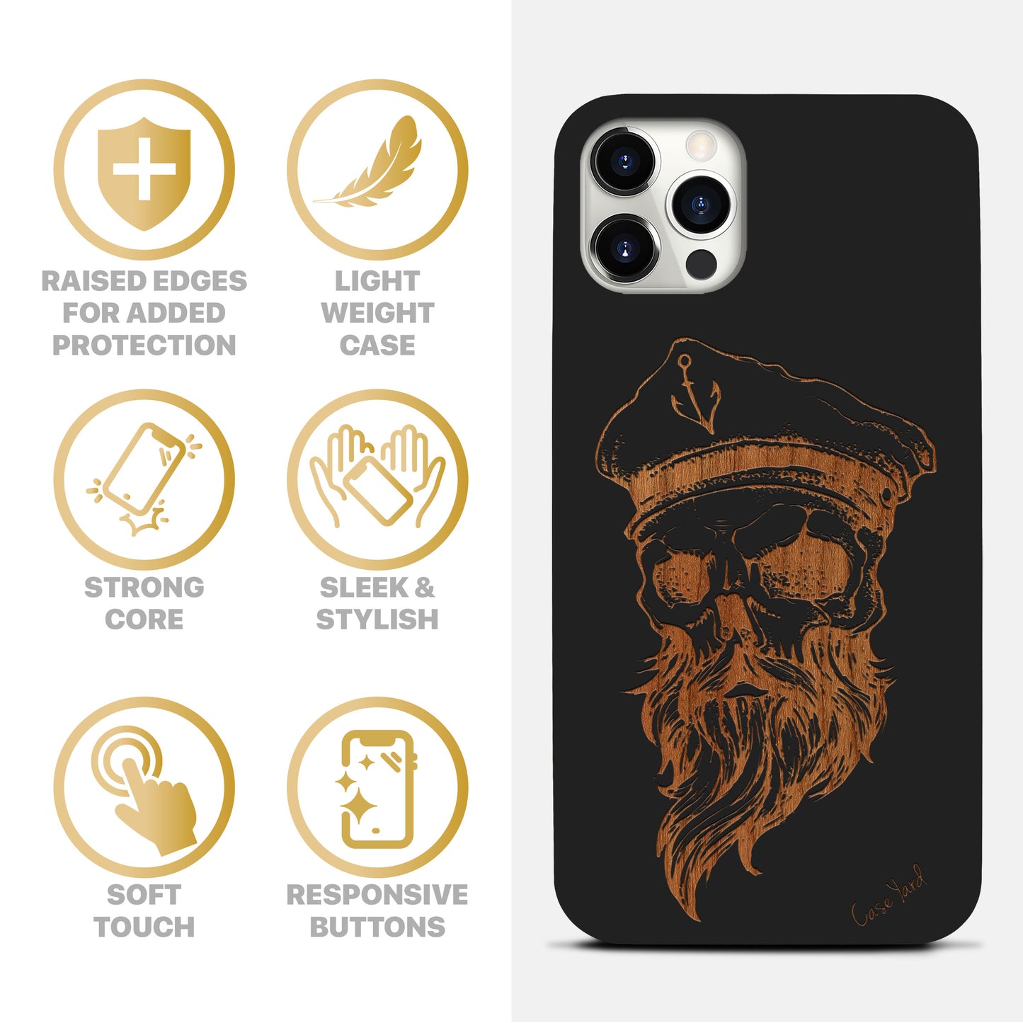 Sailor Skull Wooden Laser Engraved Phone Case