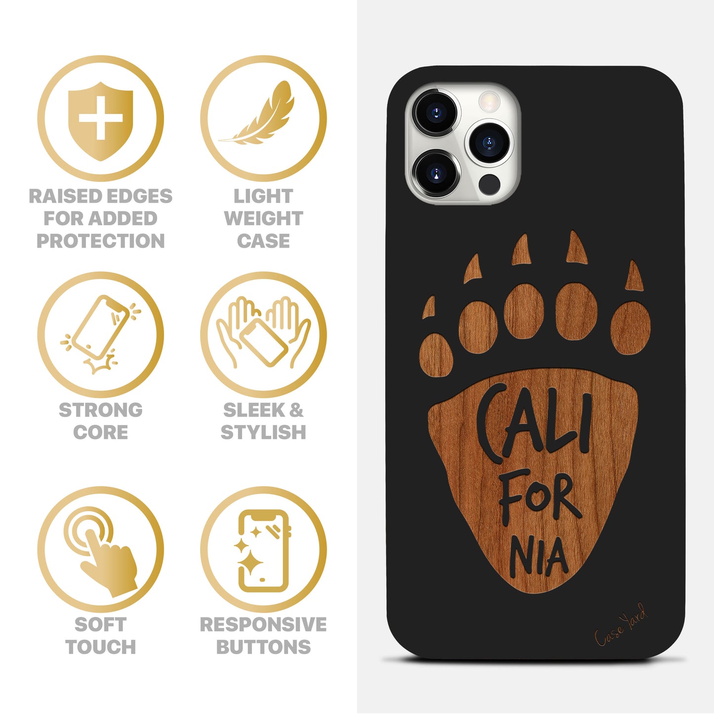 Cali Paw Wooden Laser Engraved Phone Case