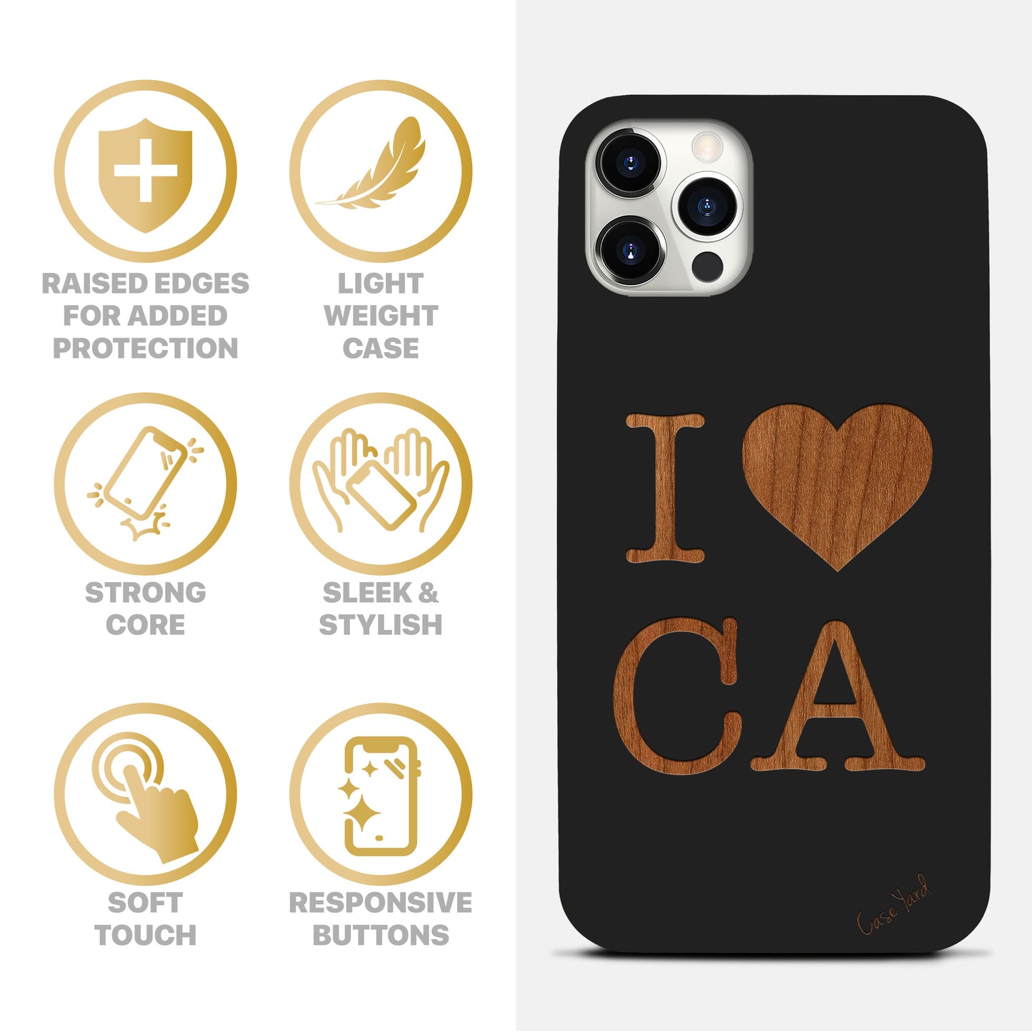 I Love CA Wooden Laser Engraved Phone Case