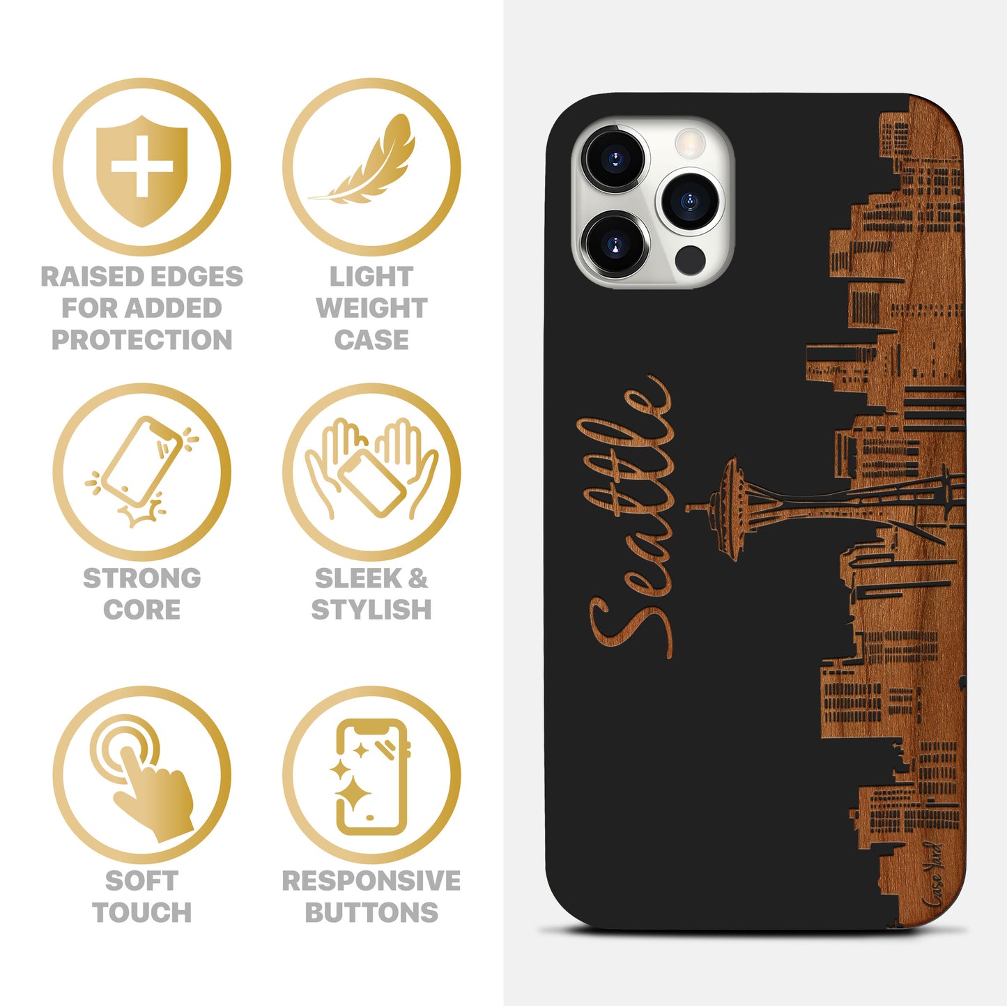 Seattle Skyline Wooden Laser Engraved Phone Case