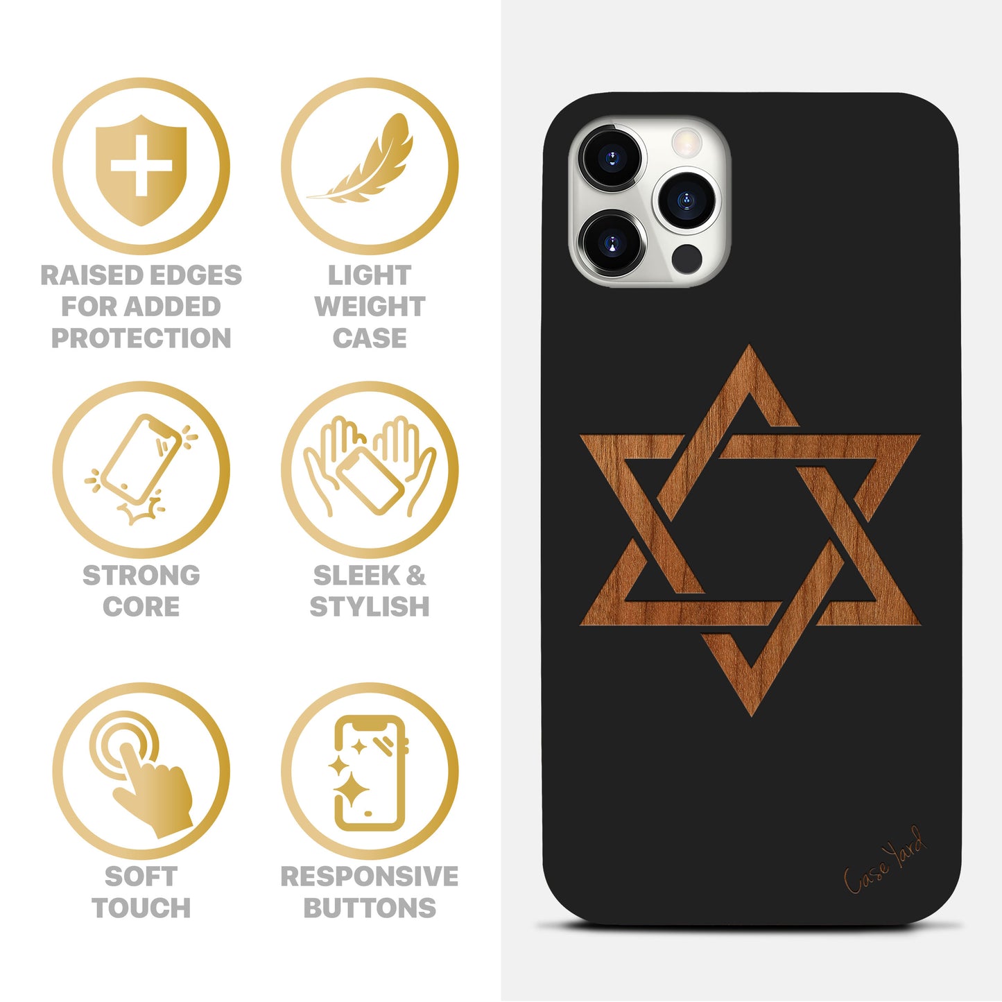 David Star Wooden Laser Engraved Phone Case