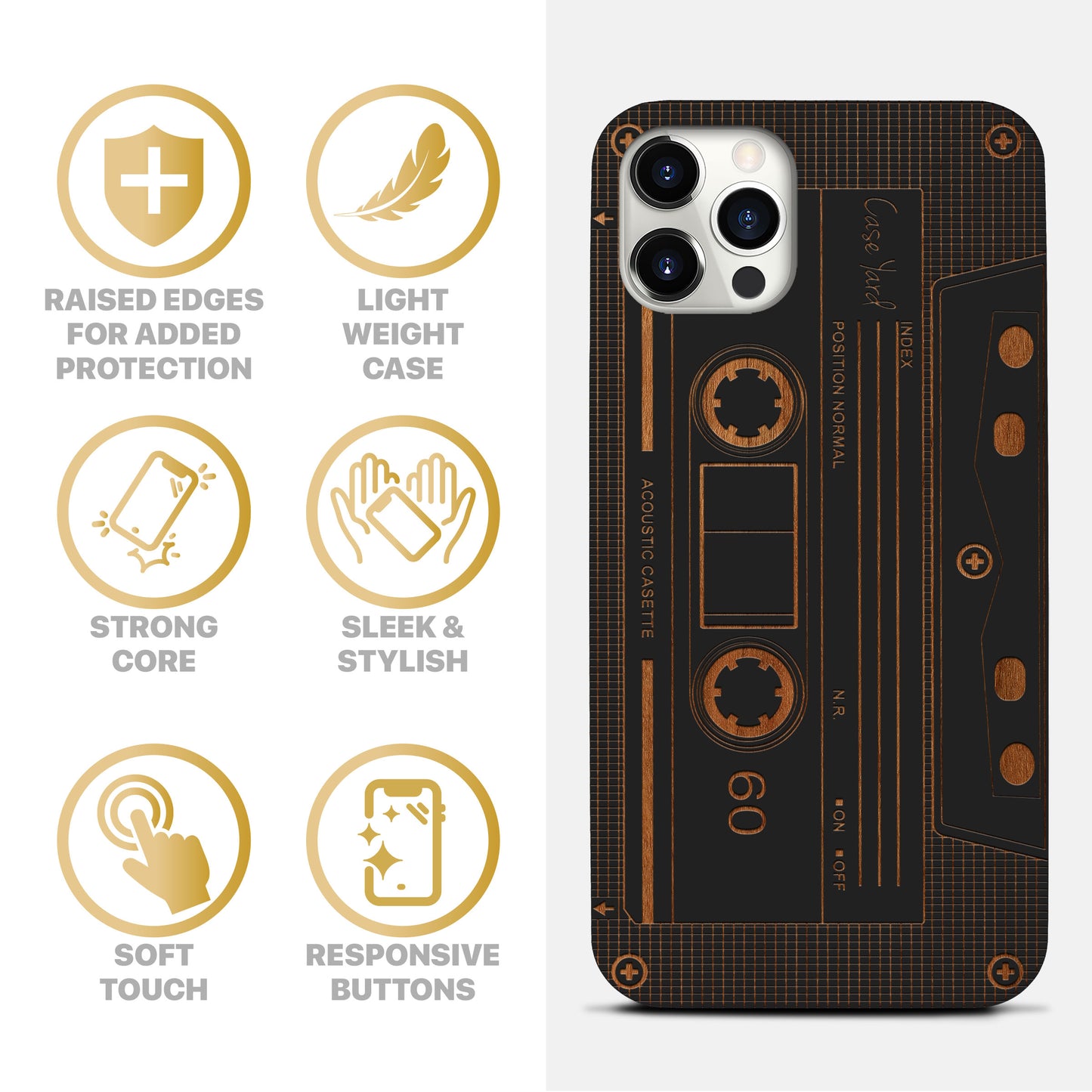 Casette Wooden Laser Engraved Phone Case