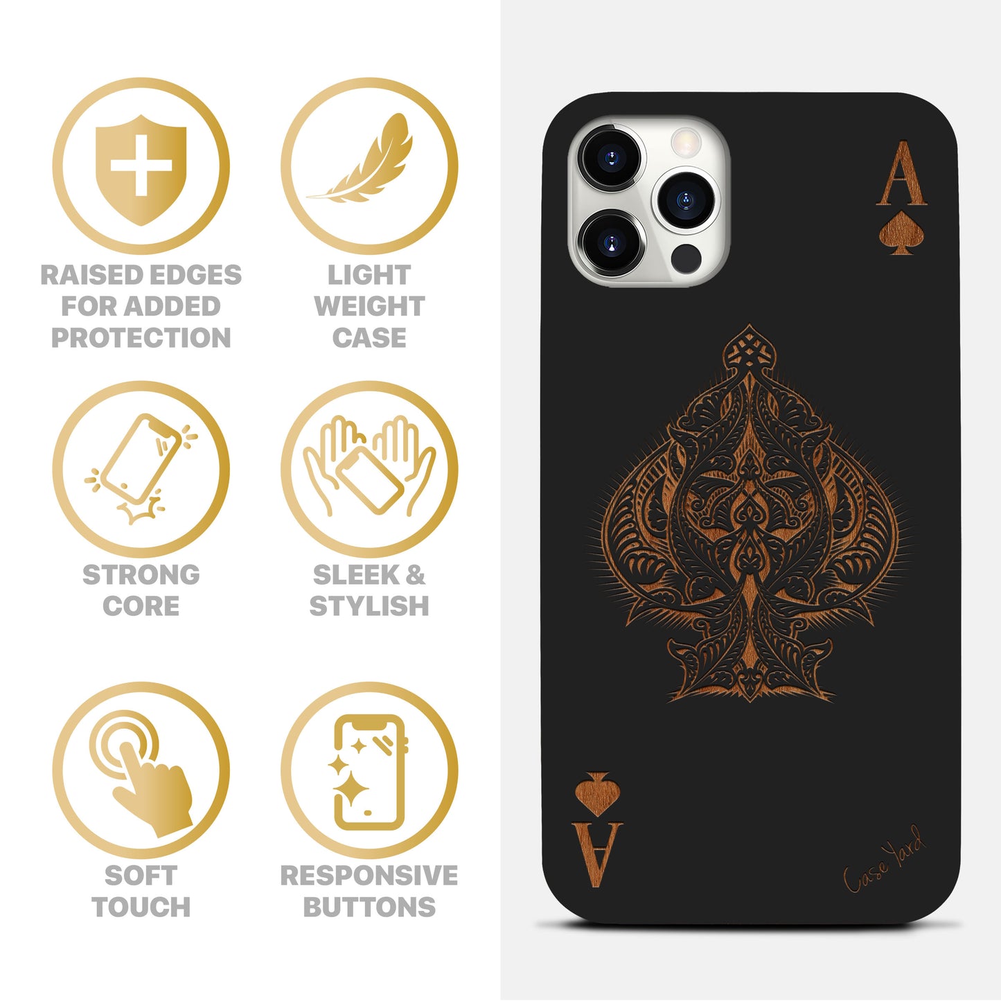 Ace of Spade Wooden Laser Engraved Phone Case