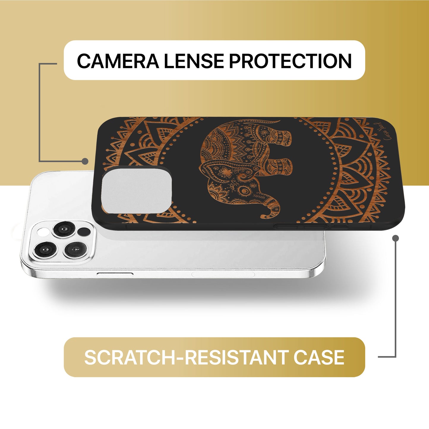 Elephant Mandala Wood Wooden Laser Engraved Phone Case for iPhone