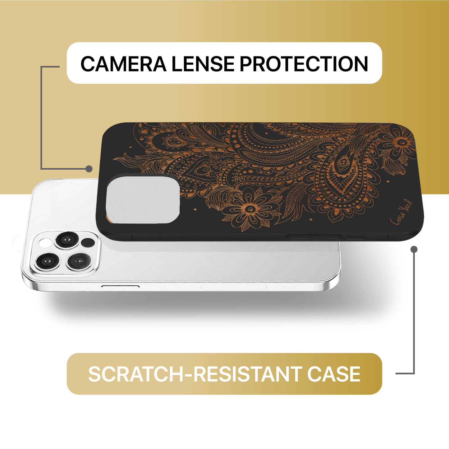 Flower Paisley Wood Wooden Laser Engraved Phone Case for iPhone