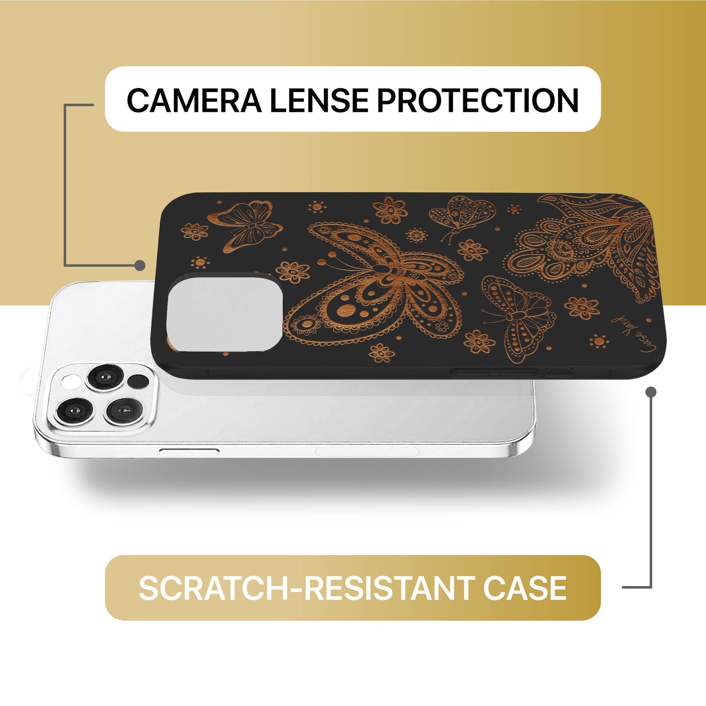 Butterflies Wooden Laser Engraved Phone Case for iPhone & Samsung Phones
