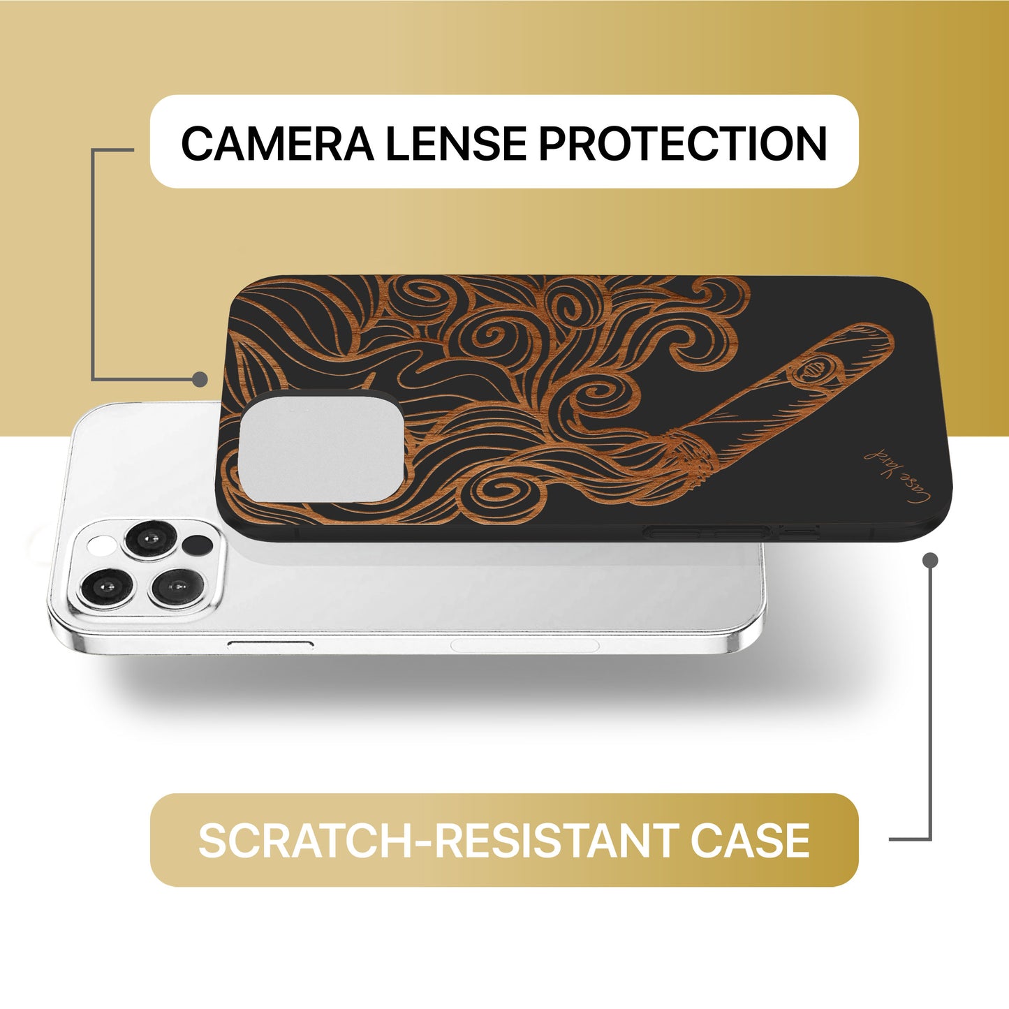 Cigar Smoke Wooden Laser Engraved Phone Case for iPhone & Samsung Phones