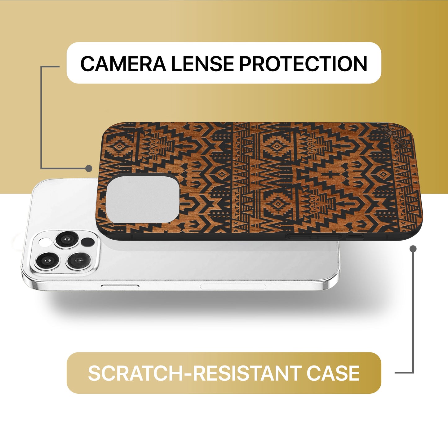 Carpet Pattern Wooden Laser Engraved Phone Case for iPhone & Samsung Phones