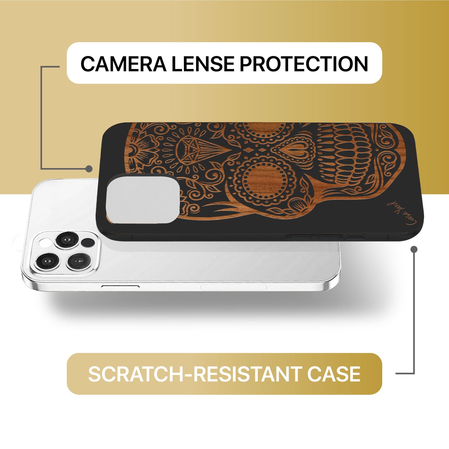 Diamond Skull Wooden Laser Engraved Phone Case for iPhone & Samsung Phones