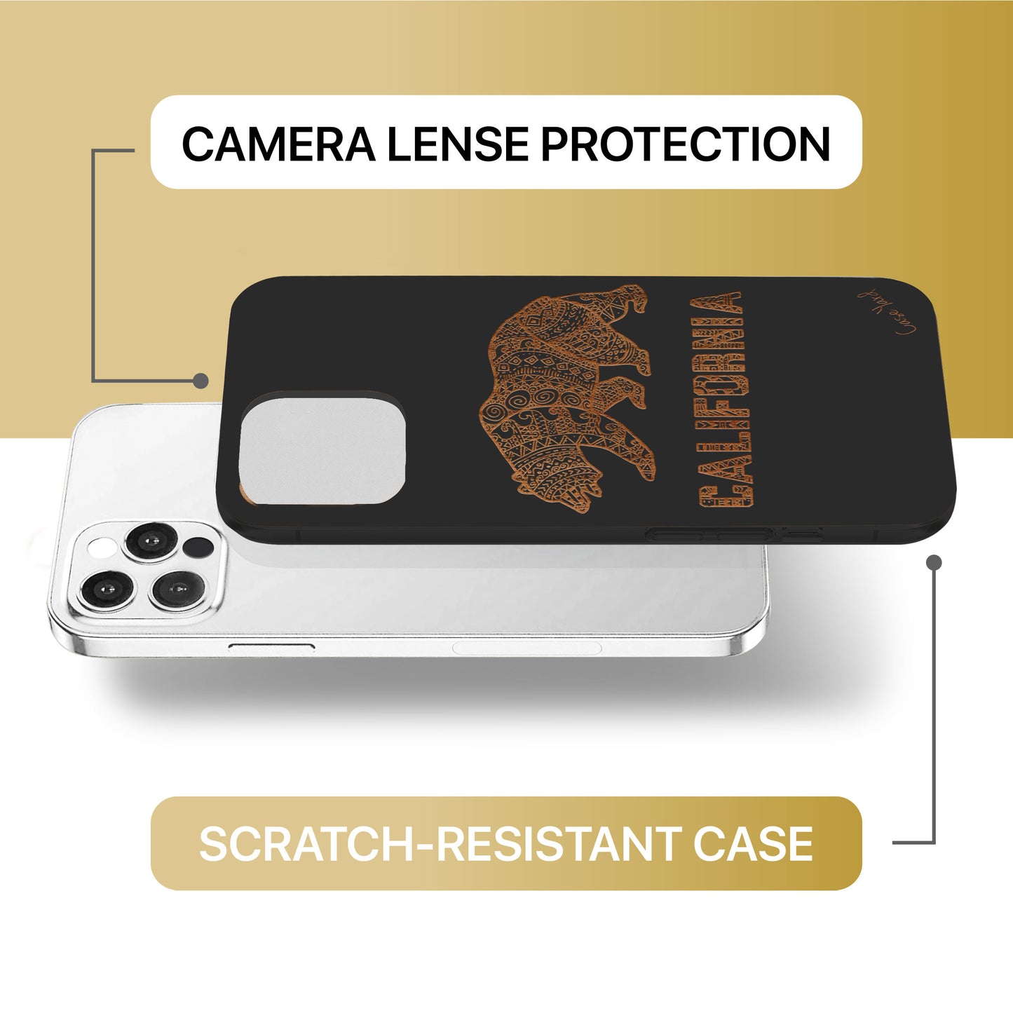 California Grizzly Wooden Laser Engraved Phone Case for iPhone & Samsung Phones