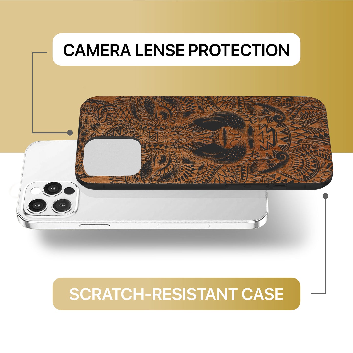 Wolf Face Full Wooden Laser Engraved Phone Case for iPhone