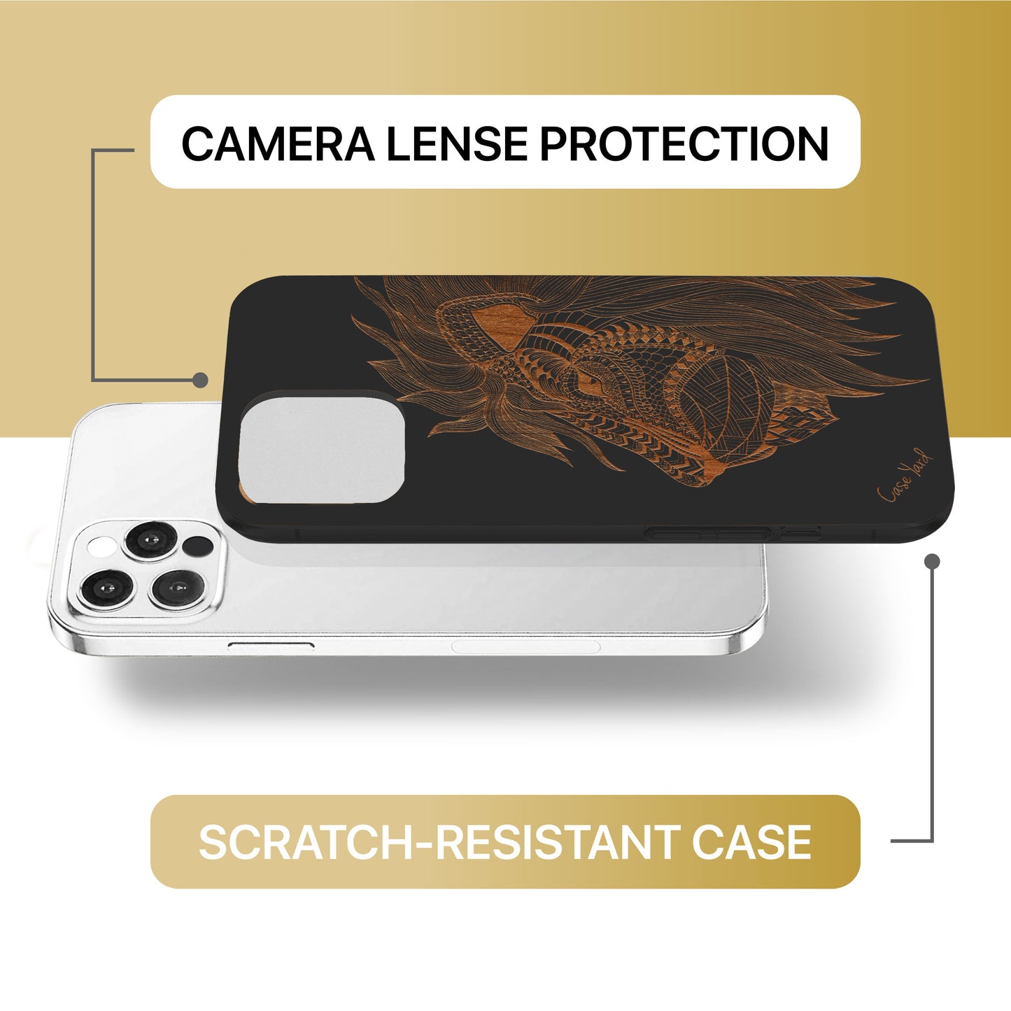 Doodle Lion Face Wooden Laser Engraved Phone Case