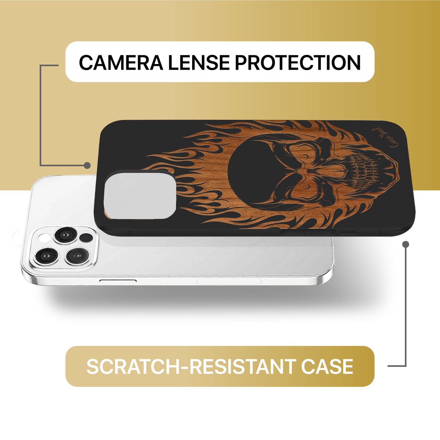 Skull on Fire Wooden Laser Engraved Phone Case