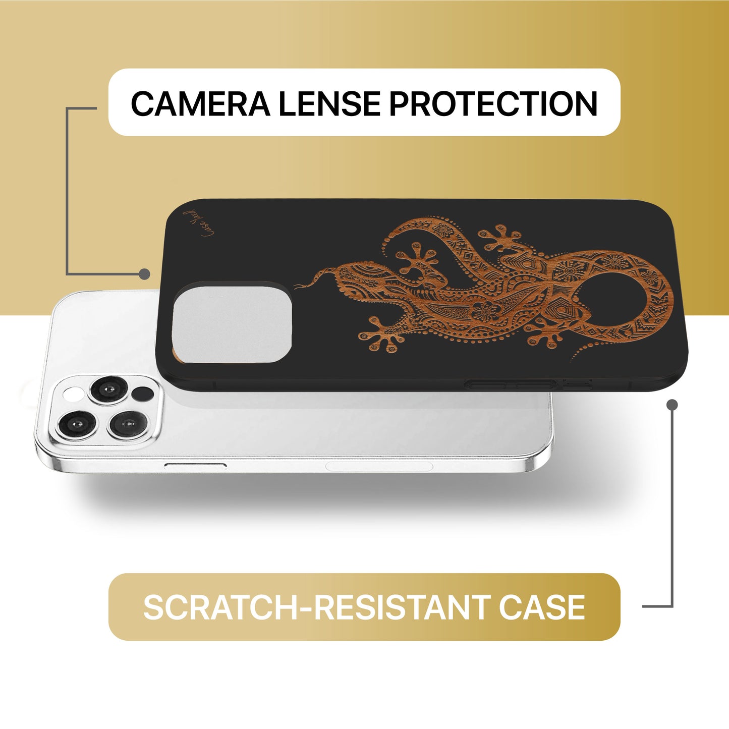 Tribal Lizard Wooden Laser Engraved Phone Case for iPhone